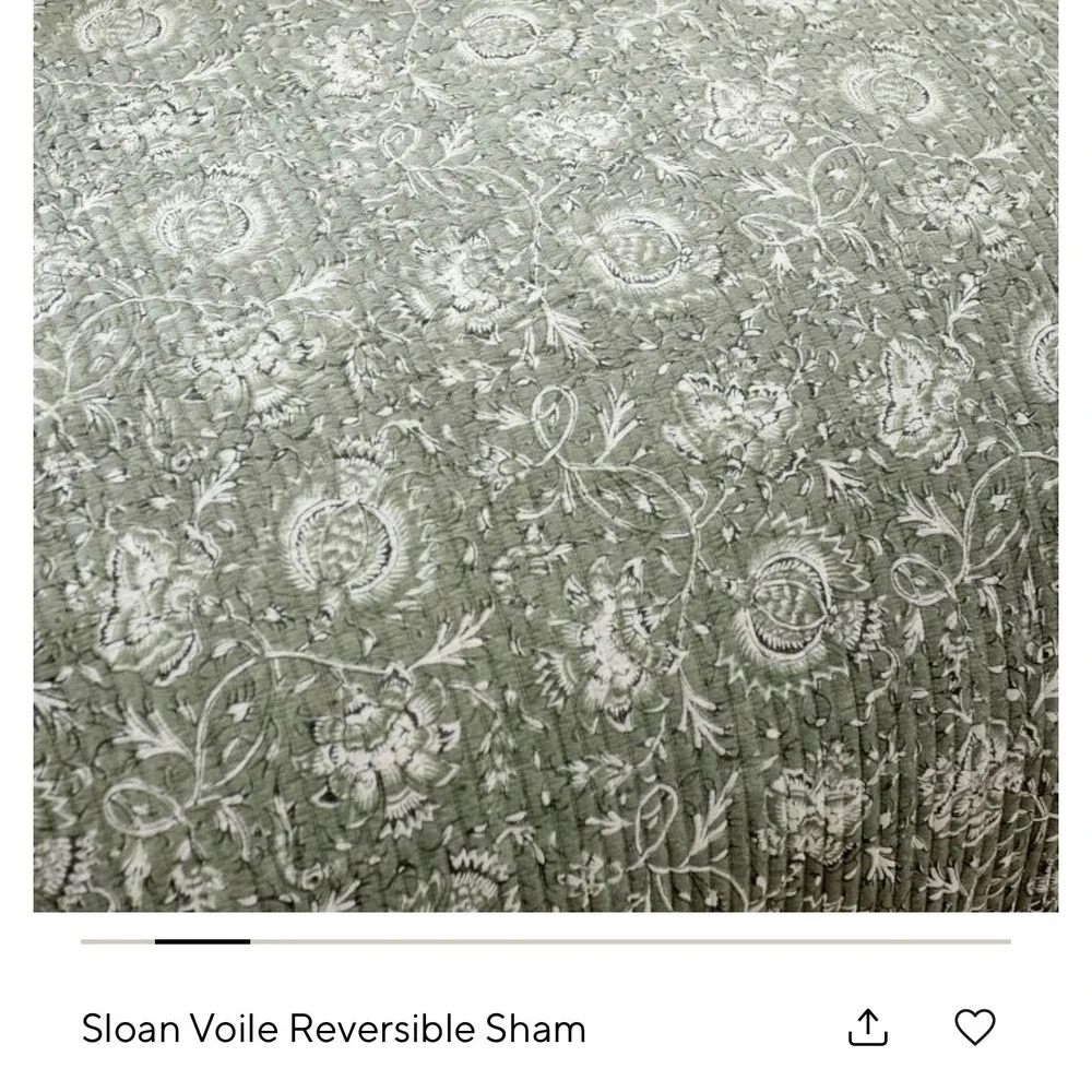 Pottery Barn Sloan Voile Reversible Quilted Sham Standard Eucalyptus Green White